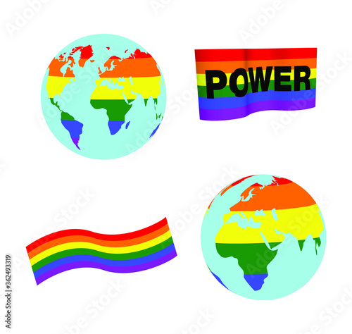 vector image of the lgbt flag in the inscription . planet earth with lgbt continents. Glotus with rainbow continents. Flag of pride. gay bisexual lesbians transgender. rainbow flag. pride month.