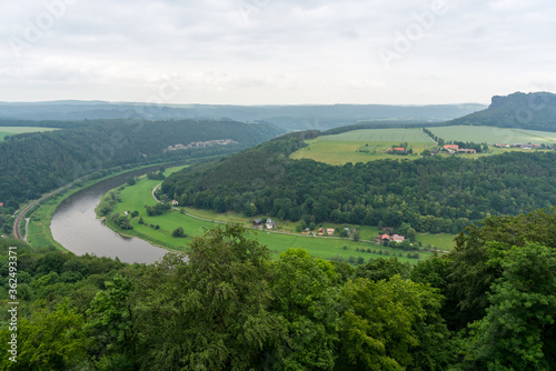 View at the Elbe River from the Königstein Fortress in the Saxon Switzerland