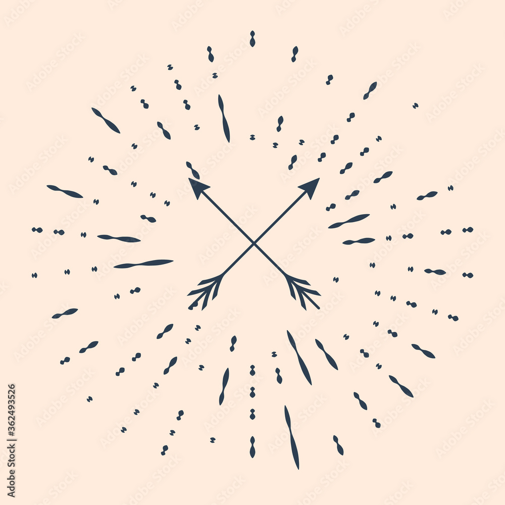 Black Crossed arrows icon isolated on beige background. Abstract circle random dots. Vector Illustration Black Crossed arrows icon isolated on beige background. Abstract circle random dots. Vector Illustration