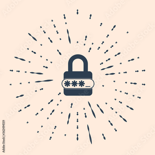 Black Password protection and safety access icon isolated on beige background. Lock icon. Security, safety, protection, privacy concept. Abstract circle random dots. Vector Illustration