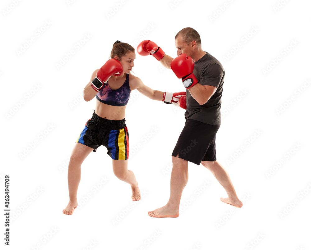 Kickboxer girl and her coach