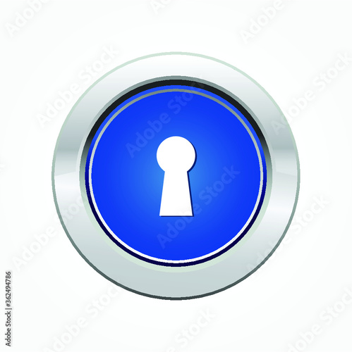 realistic blue round button with silver metal frame