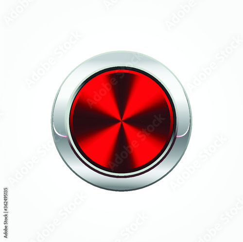 red round button with silver metal frame