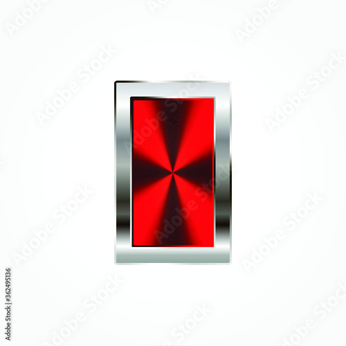 red square button with silver metal frame