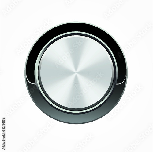 realistic silver button with black metal frame