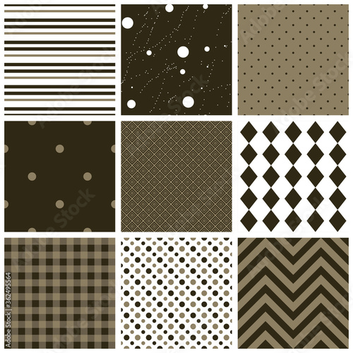 Seamless patterns geometrical set. Vector Illustrations.