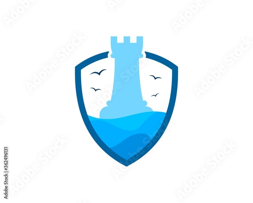 Protection shield with fortress and wave inside