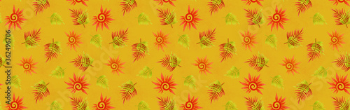 bright african background with plants leaves and sun 