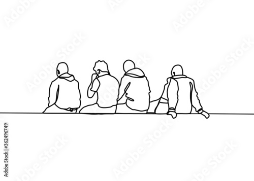 Drawing line, Young teenagers sitting and working to send teachers