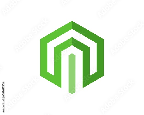 Roof house abstract with green colors and hexagon shape