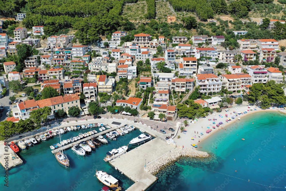 Old town Brela with harbor in Dalmatia, Croatia