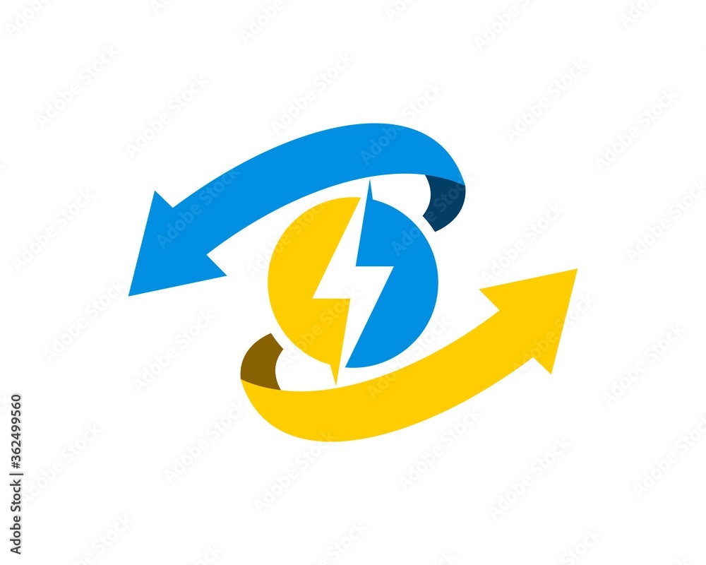 Upside down arrow with circle shape and lightning Upside down arrow with circle shape and lightning