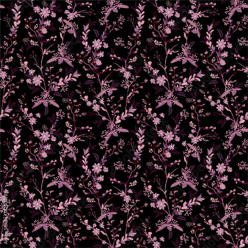 Beautiful hand drawn small scale of dark botanical florals in the garden night seamless pattern in vector EPS10 ,Gentle and stylish design for fashion, fabric, wallpaper, wrapping and all prints.