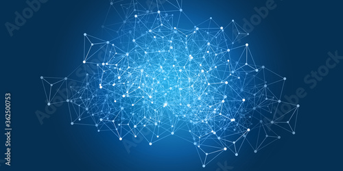 Modern Minimal Style Cloud Computing, Networks Structure, Telecommunications Concept Design, Network Connections, Transparent Geometric Wireframe - Vector Illustration