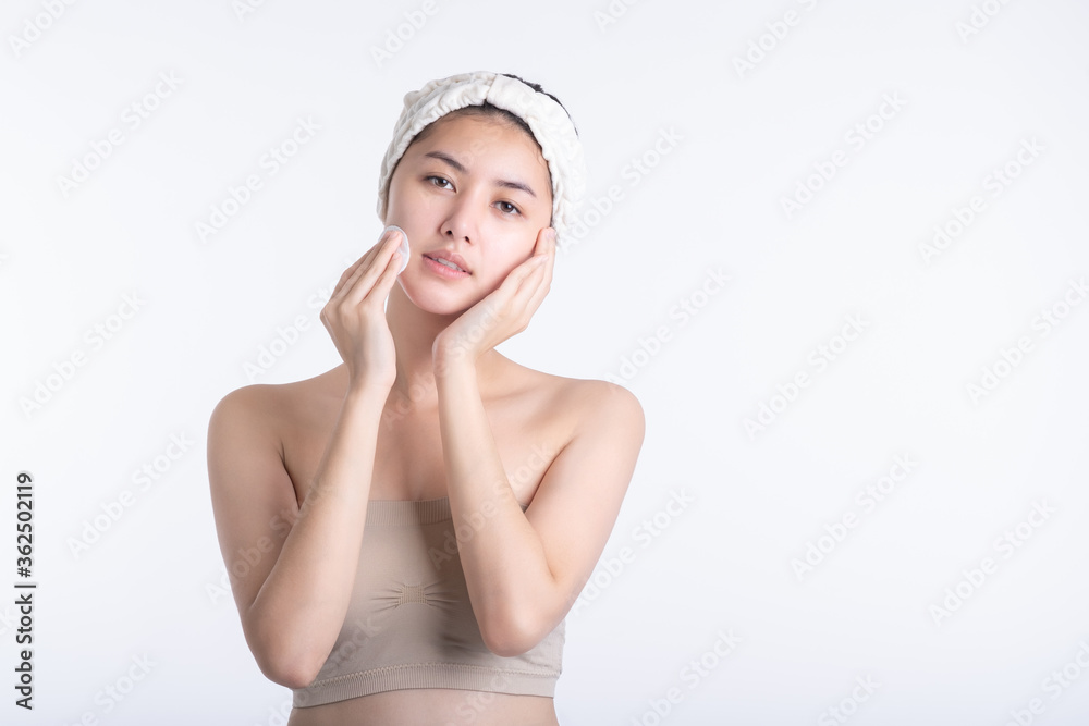 Beautiful woman female skin care healthy hair and skin close up face beauty portrait close up studio on white asia Beautiful woman female skin care healthy hair and skin close up face beauty portrait close up studio on white asia