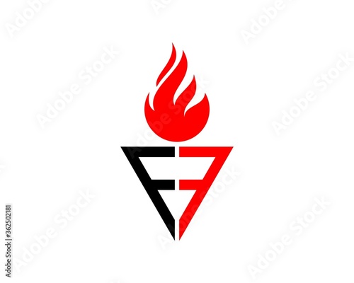 F Letter with torch and fire flame