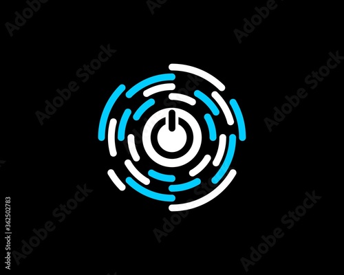 Power button with circular blue and white line