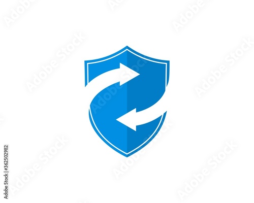 Blue shield with recycle arrow inside