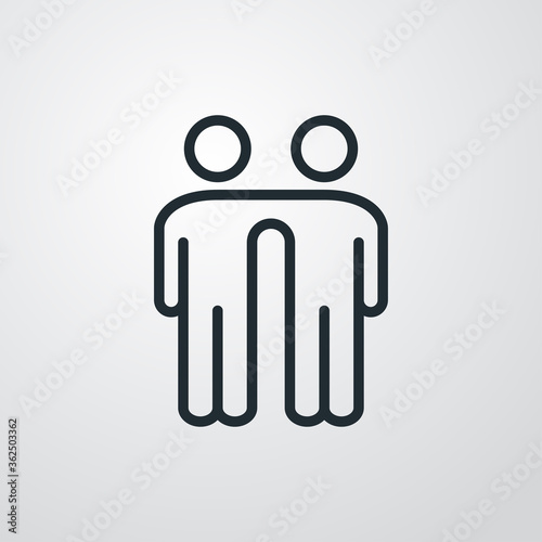 Concepto amistad. Icono plano lineal abrazo de 2 personas de pie en fondo gris