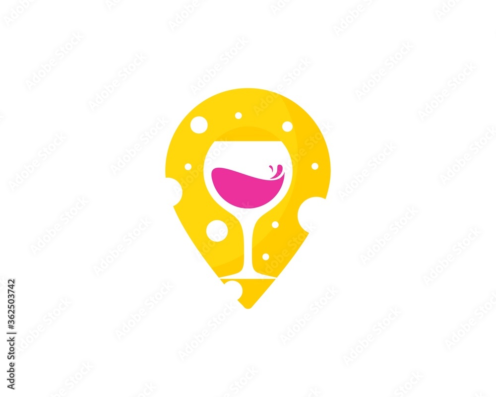 Obraz premium Cheese and wine glass with pin location shape