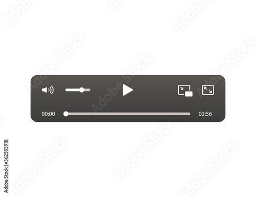 Audio player. Multimedia controller with radio button, sound slider and play icon. Video interface. Navigation template for mp3 files. Movie player in modern skin. Vector EPS 10.