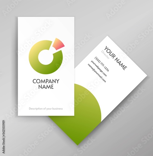 Green eco round circle logo abstract color with piece element as finance chart or pie diagram logotype card template design vector symbol, concept of geometric organic energy sign modern trendy