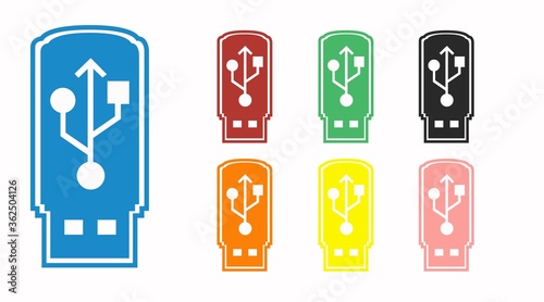 Vector Isolated Different Color Set of Flat USB device icon or illustration