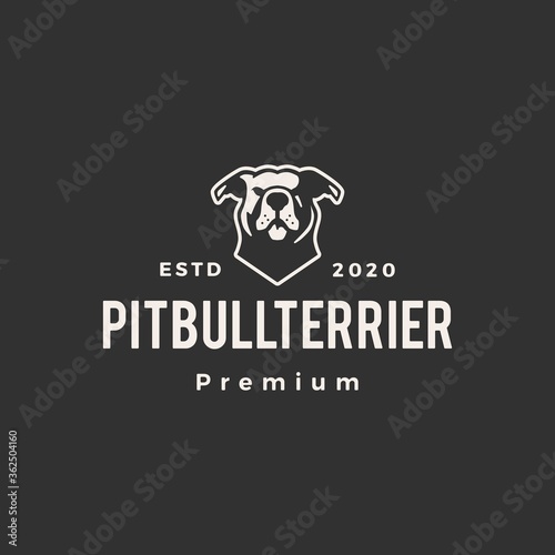 american pitbull terrier hipster vintage logo vector icon illustration