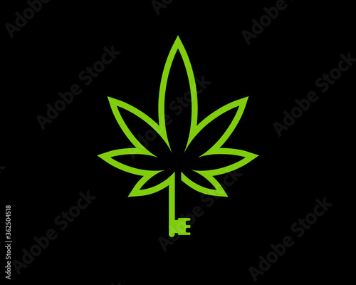 Outline cannabis leaf with key