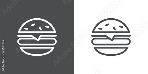 Concepto comida rápida. Icono plano lineal hamburguesa con queso en fondo gris y fondo blanco