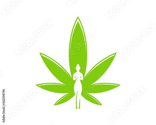 Cannabis leaf with women yoga inside