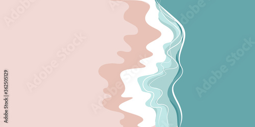 Cartoon summer beach. Sand and waves. Paradise outdoor recreation, coast of the ocean or sea. Abstract background, copy space. Trendy hand-drawn vector illustration. for web and print design.
