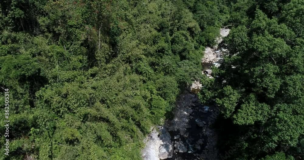 Aerial view waterfall in deep mountain rain forest with rocky Thailand Aerial view waterfall in deep mountain rain forest with rocky Thailand