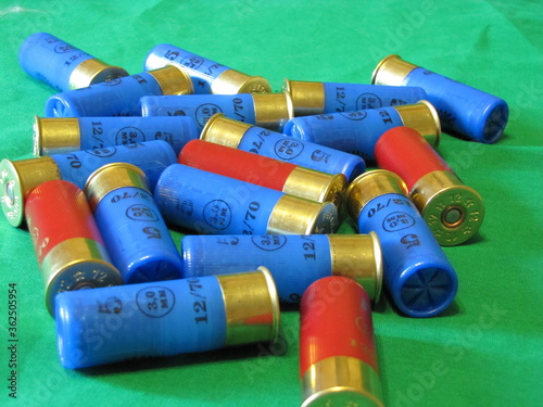 shotgun cartridges 12 gauge on a monotonous background