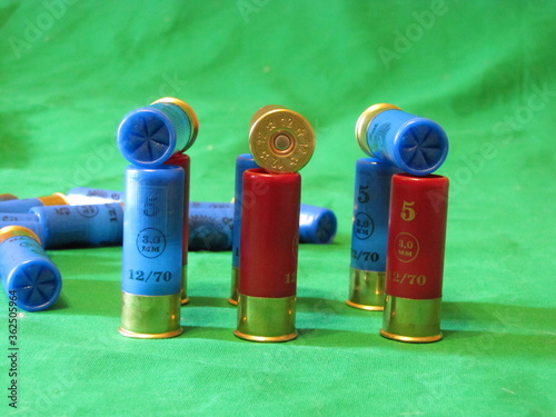 shotgun cartridges 12 gauge on a monotonous background