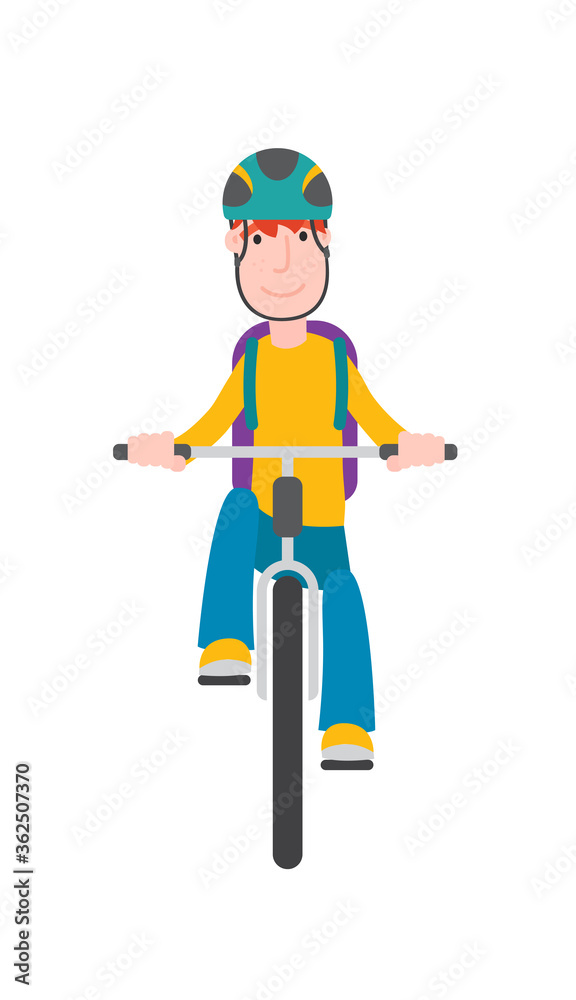 Young redhead man riding a bike.