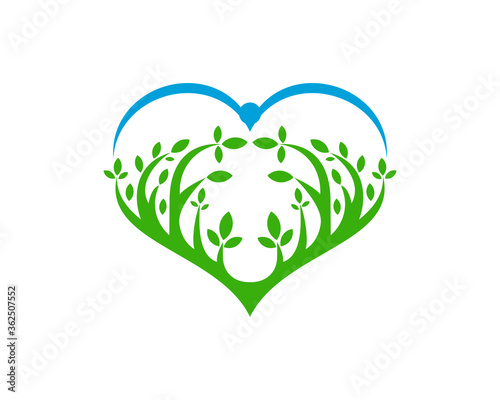 Love heart with leaf tree inside