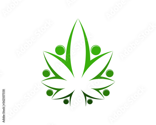 Cannabis leaf and people connection