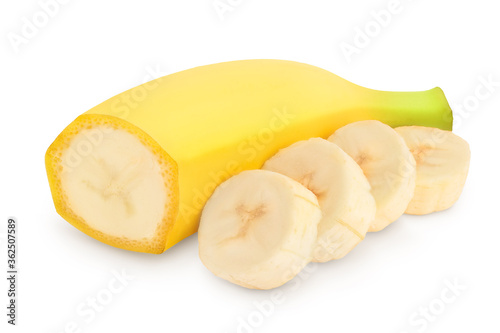 banana pieces isolated on white background with clipping path and full depth of field.