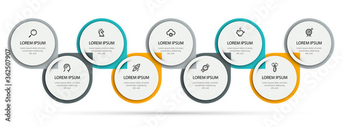 Vector Infographic label design template with icons and 9 options or steps. Can be used for process diagram, presentations, workflow layout, banner, flow chart, info graph.