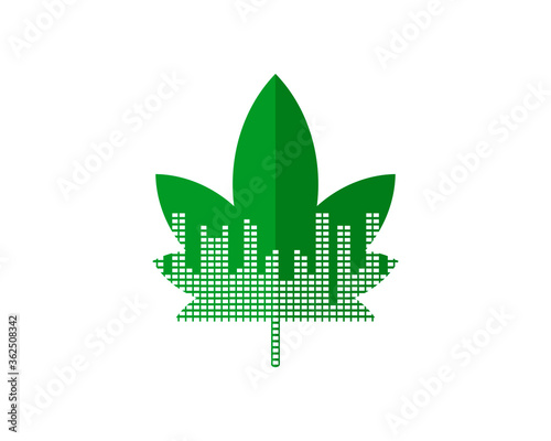 Abstract cannabis leaf with city silhouette inside