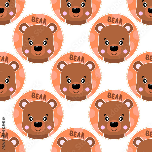 Seamless pattern animal bear face. Funny head muzzle