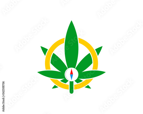 Circle shape with cannabis and compass inside