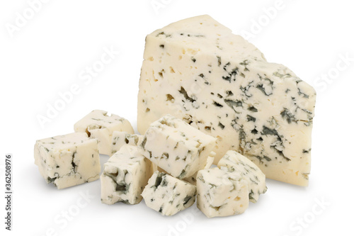 Blue cheese isolated on white background with clipping path and full depth of field.
