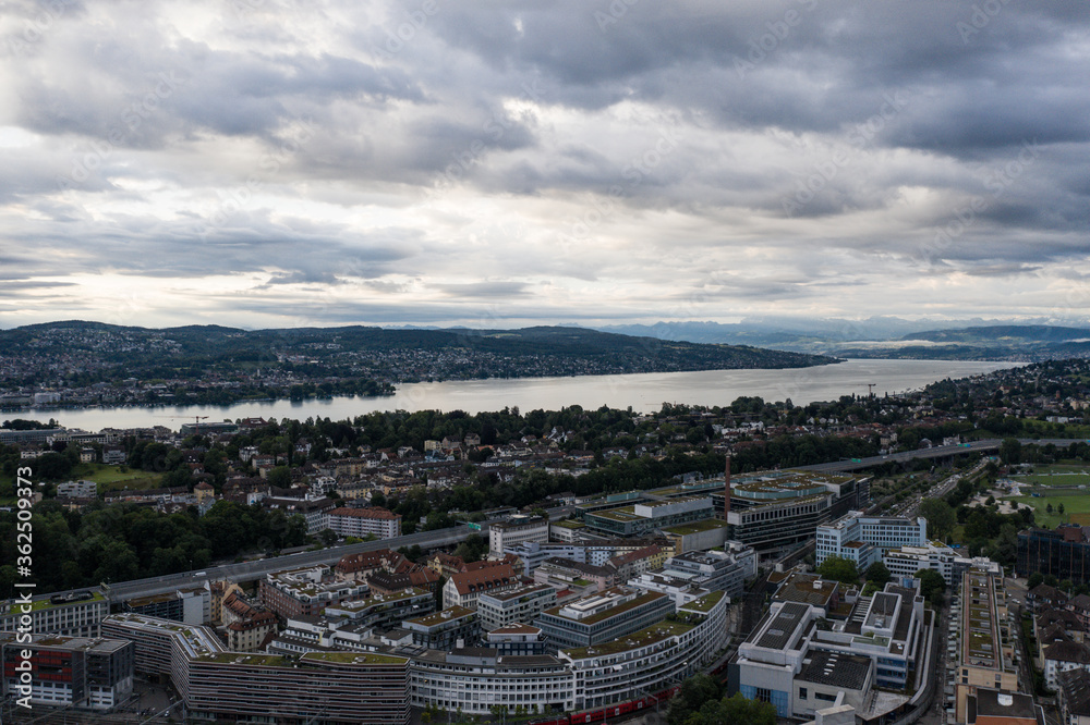 Aerial view of Zurich with sea
