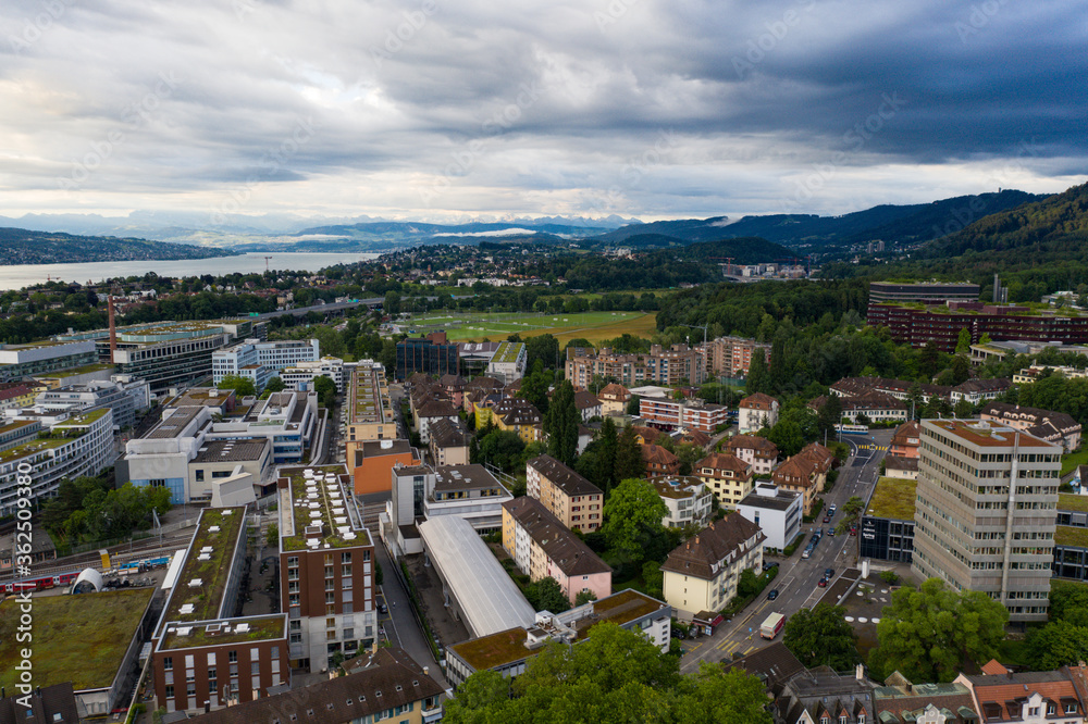 Aerial view of zurich with lake on a cloudy summer day Aerial view of zurich with lake on a cloudy summer day