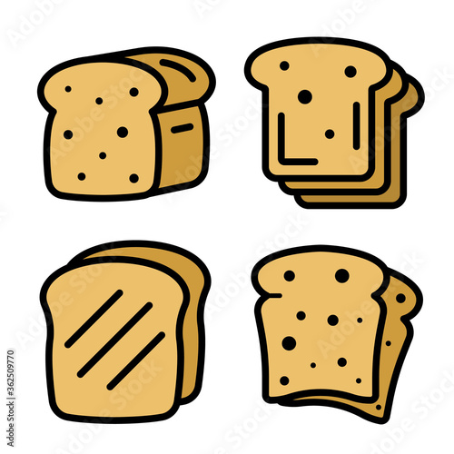 Toast icons set. Outline set of toast vector icons thin line color flat on white