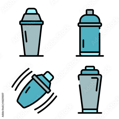 Bar shaker icons set. Outline set of bar shaker vector icons thin line color flat on white