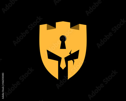 Shield fortress with spartan helmet and padlock inside