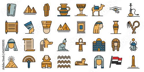 Egypt icons set. Outline set of Egypt vector icons thin line color flat on white